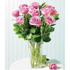 1 Dozen Pink Roses in a Vase